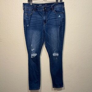 Old Navy Distressed Skinny Jeans Women’s 14 Long Dark Wash Stretch Denim